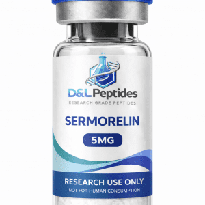 Sermorelin peptide 5mg research vial from D&L Peptides containing lyophilised peptide powder