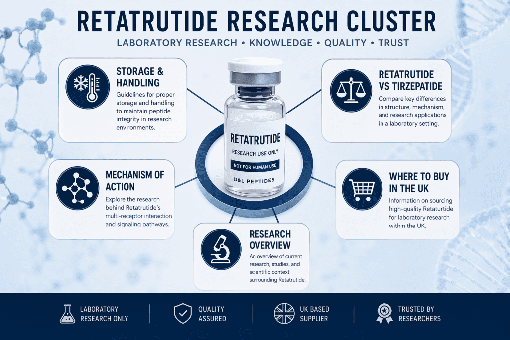 Retatrutide vs Tirzepatide research comparison showing structural differences and laboratory study focus